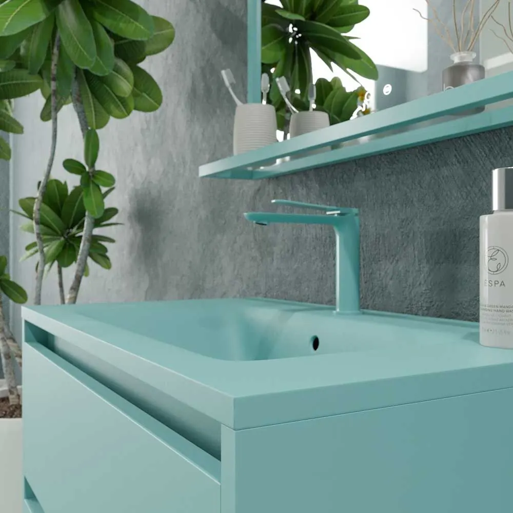 Mobile da bagno con gambe 2 cassetti SMILE con lavabo in Solid Surface BLU TURCHESE - immagine 2