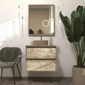 Mobile bagno sospeso 2 cassetti UNICO con lavabo OSIRIS in Solid Surface effetto marmo
