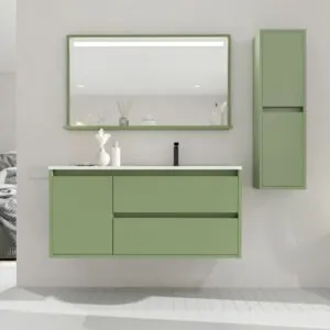 Mobile bagno sospeso 2 cassetti / 1 anta CLAIRE con lavabo in Solid Surface VERDE RESEDA