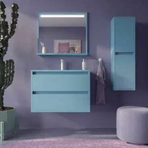 Mobile bagno sospeso 2 cassetti CLAIRE con lavabo in Solid Surface BLU PASTELLO