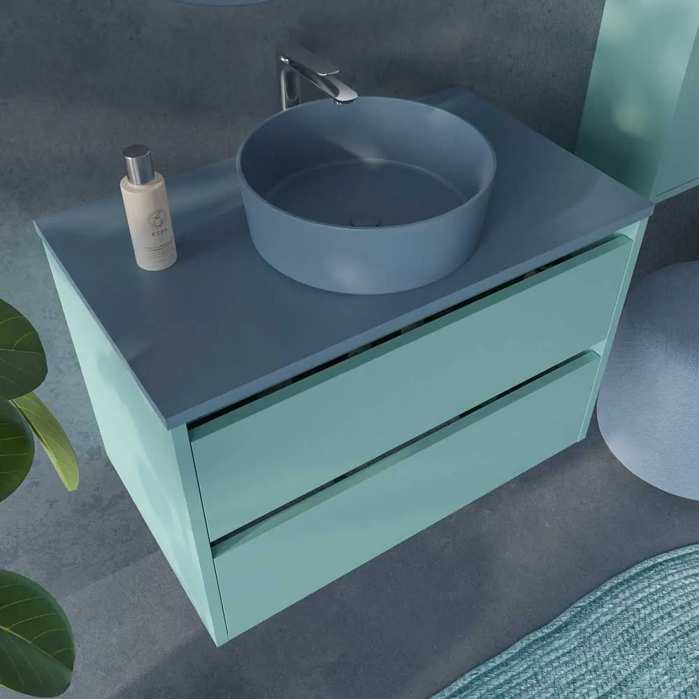 Mobile bagno sospeso 2 cassetti CLAIRE con lavabo in Solid Surface TURCHESE PASTELLO - immagine 4