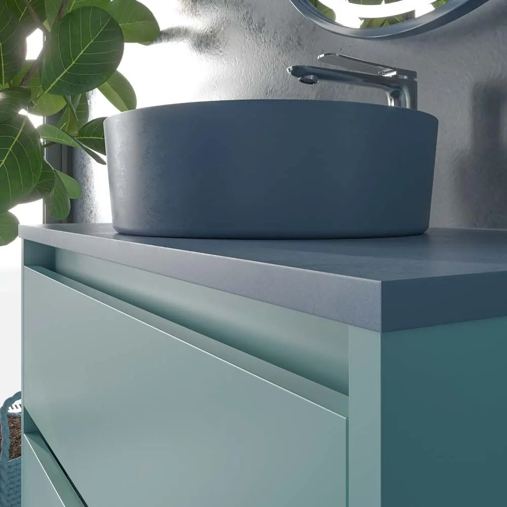Mobile bagno sospeso 2 cassetti CLAIRE con lavabo in Solid Surface TURCHESE PASTELLO - immagine 2