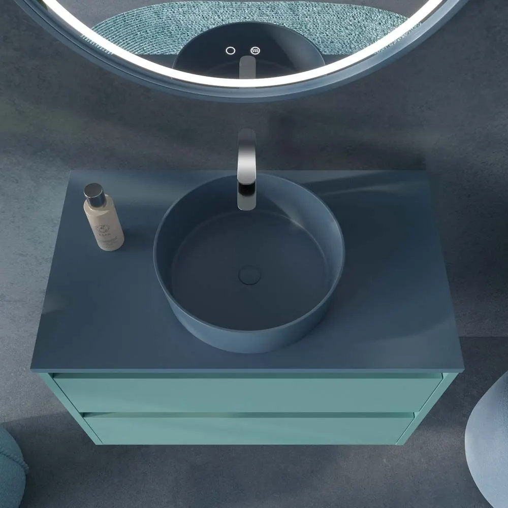 Mobile bagno sospeso 2 cassetti CLAIRE con lavabo in Solid Surface TURCHESE PASTELLO - immagine 5