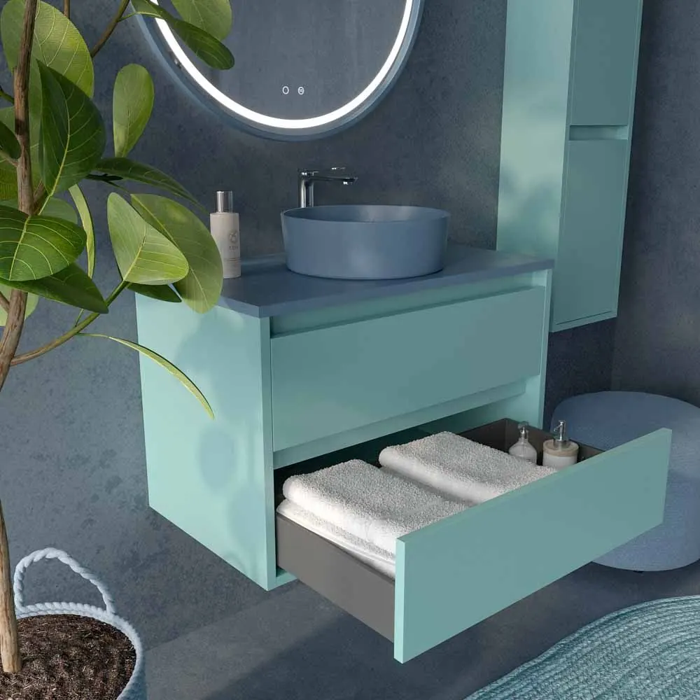 Mobile bagno sospeso 2 cassetti CLAIRE con lavabo in Solid Surface TURCHESE PASTELLO - immagine 6