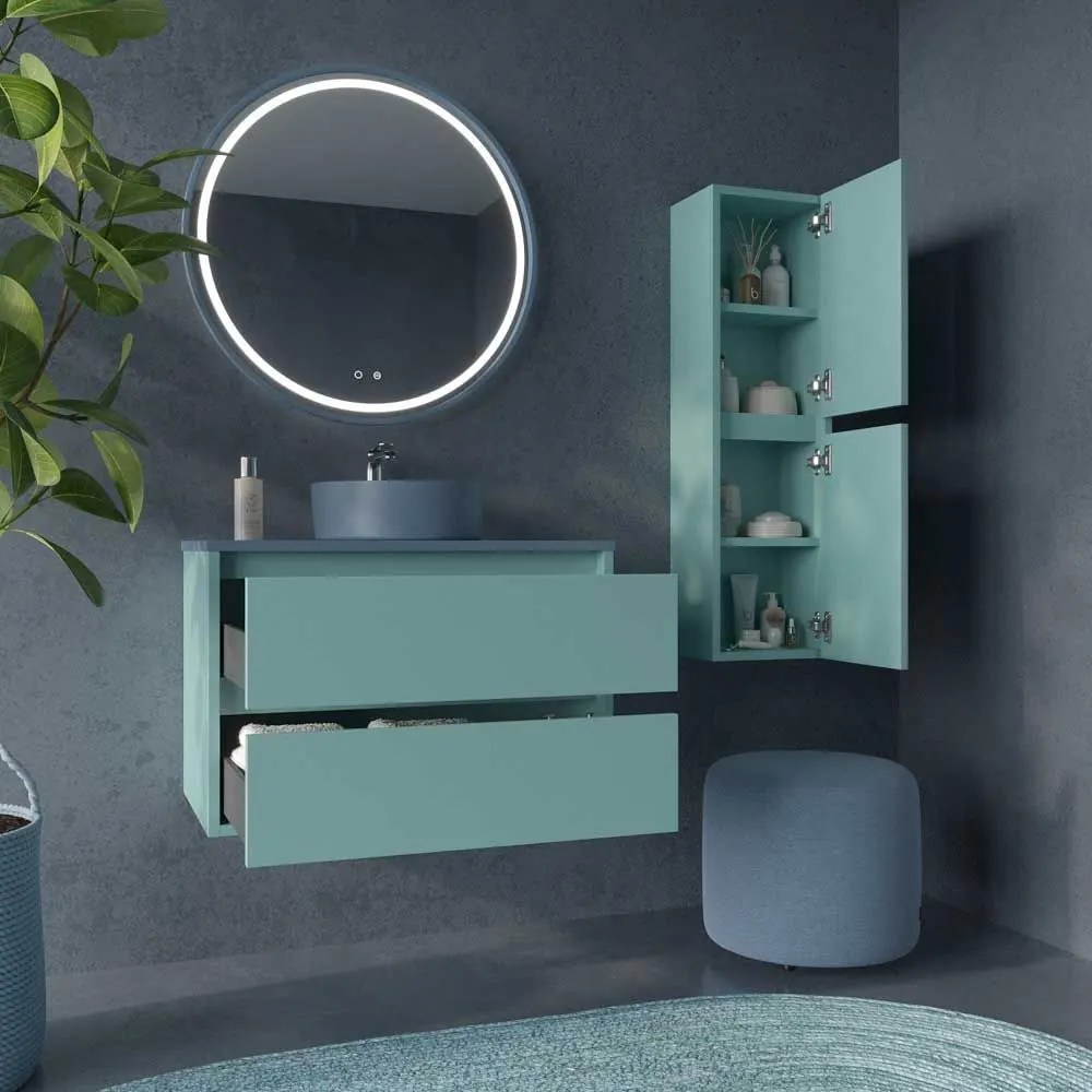 Mobile bagno sospeso 2 cassetti CLAIRE con lavabo in Solid Surface TURCHESE PASTELLO - immagine 7