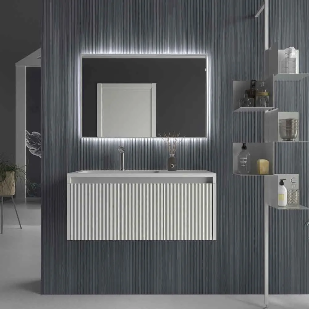 Mobile bagno sospeso BINARIO con 2 cassetti, finitura PERLADO