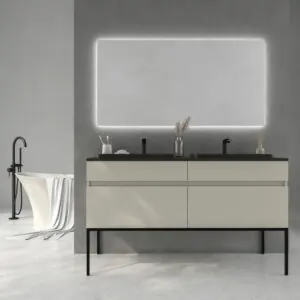 Mobile bagno DUNE con gambe a 4 cassetti e top SOLID SURFACE a 2 vasche