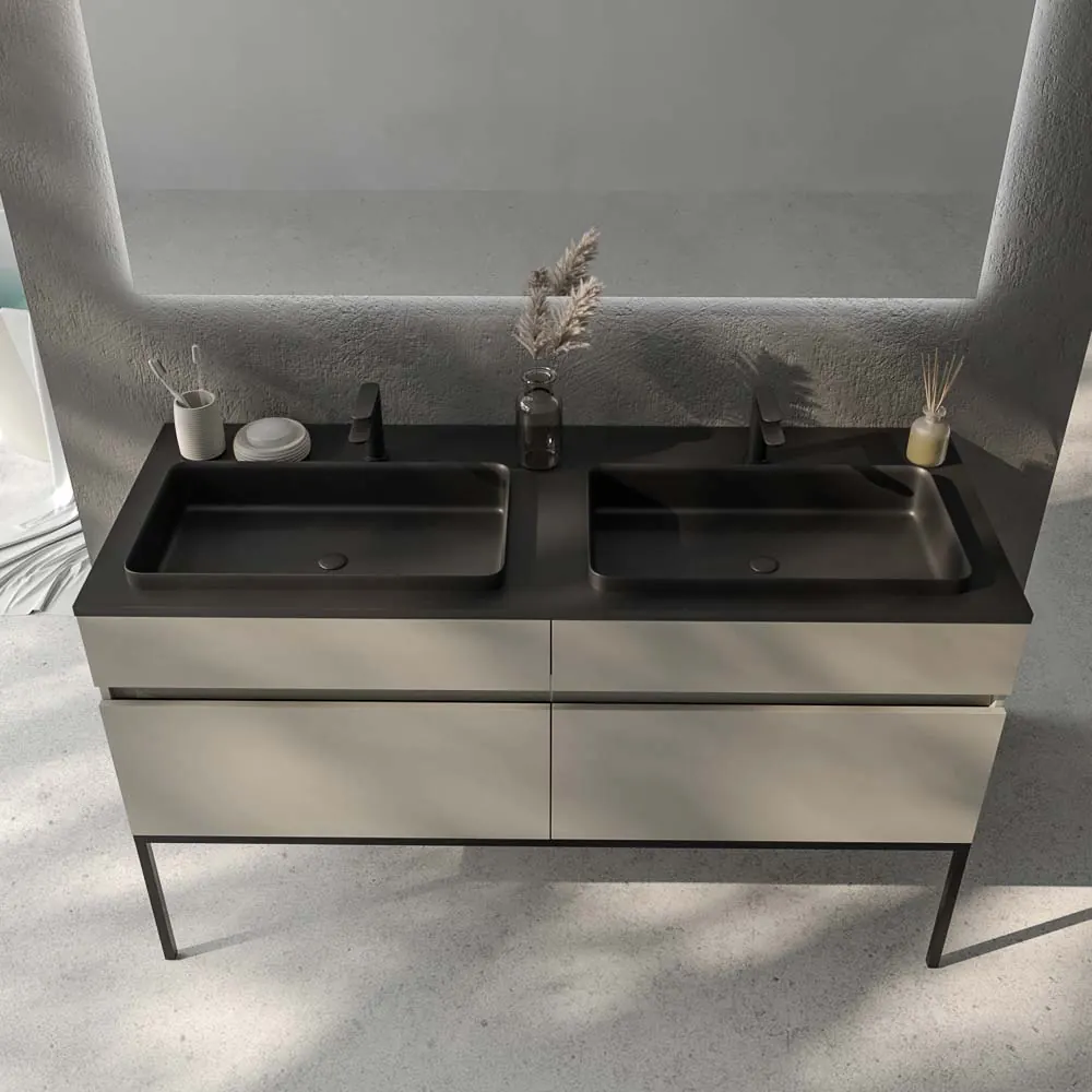 Mobile bagno DUNE con gambe a 4 cassetti e top SOLID SURFACE a 2 vasche - immagine 4