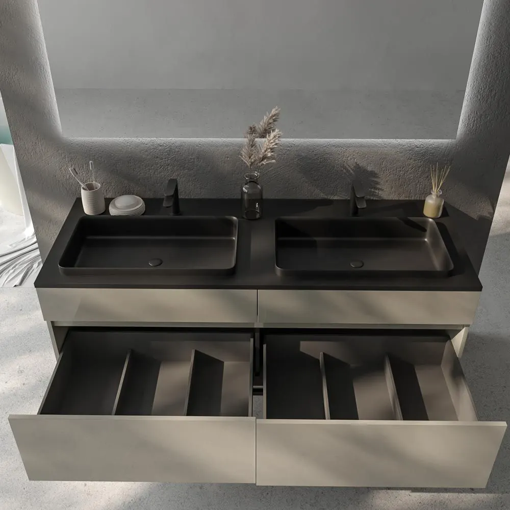Mobile bagno DUNE con gambe a 4 cassetti e top SOLID SURFACE a 2 vasche - immagine 3
