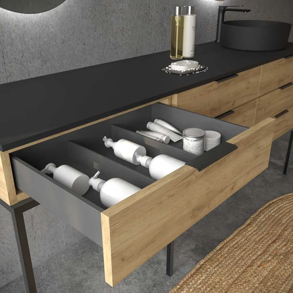 Mobile bagno ELLA con gambe 3 cassetti con mobile lavabo ROVERE CHIARO con top SOLID SURFACE lavabo OSIRIS - immagine 7