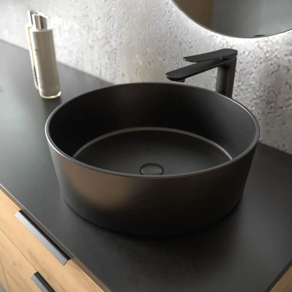 Mobile bagno ELLA con gambe 3 cassetti con mobile lavabo ROVERE CHIARO con top SOLID SURFACE lavabo OSIRIS - immagine 6