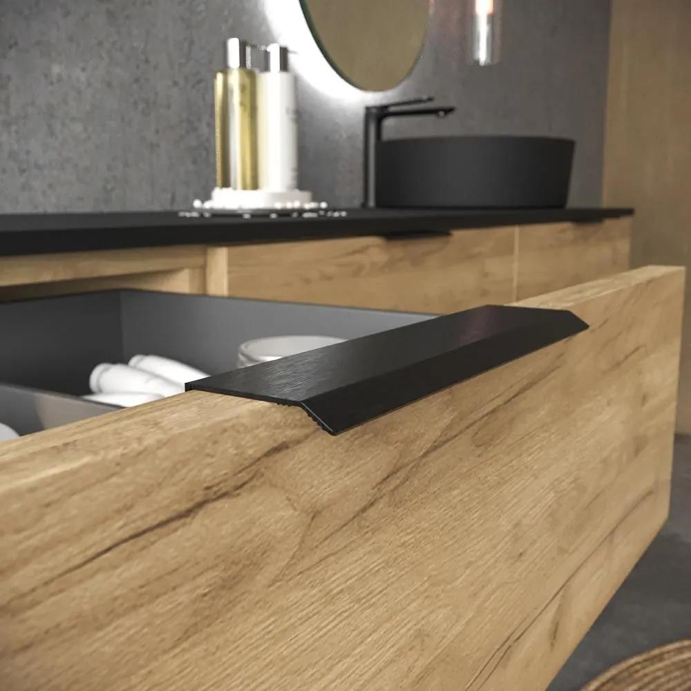 Mobile bagno ELLA con gambe 3 cassetti con mobile lavabo ROVERE CHIARO con top SOLID SURFACE lavabo OSIRIS - immagine 4