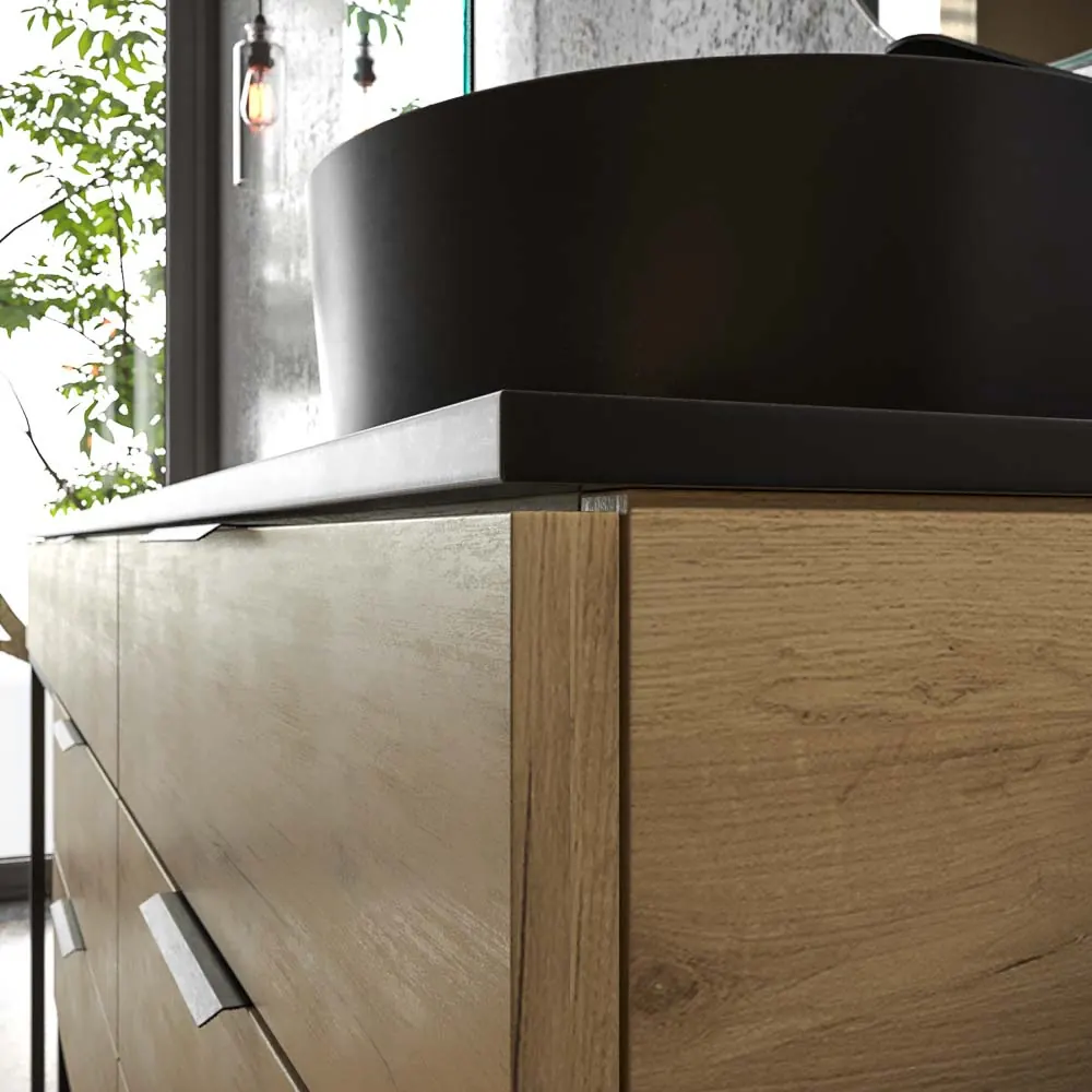 Mobile bagno ELLA con gambe 3 cassetti con mobile lavabo ROVERE CHIARO con top SOLID SURFACE lavabo OSIRIS - immagine 3