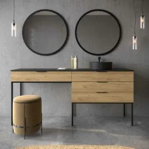 Mobile bagno ELLA con gambe 3 cassetti con mobile lavabo ROVERE CHIARO con top SOLID SURFACE lavabo OSIRIS