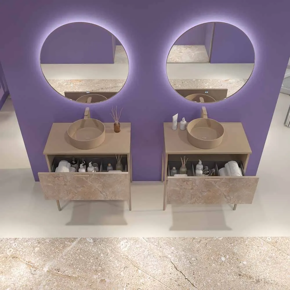 Mobile da bagno GRATE con gambe 1 cassetto finitura marmo ONIX MOKA con top e lavabo SOLID SURFACE Osiris - immagine 4