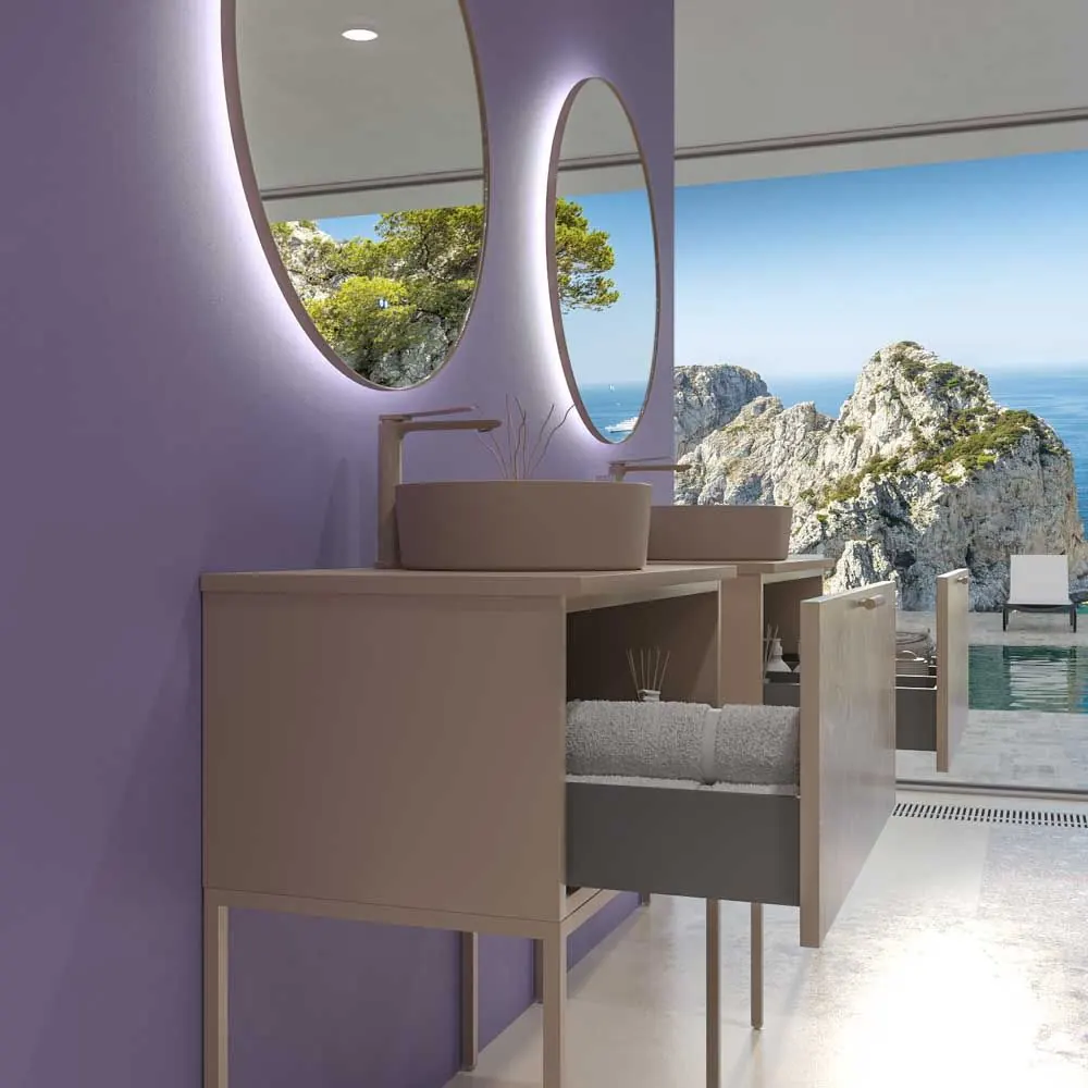 Mobile da bagno GRATE con gambe 1 cassetto finitura marmo ONIX MOKA con top e lavabo SOLID SURFACE Osiris - immagine 3