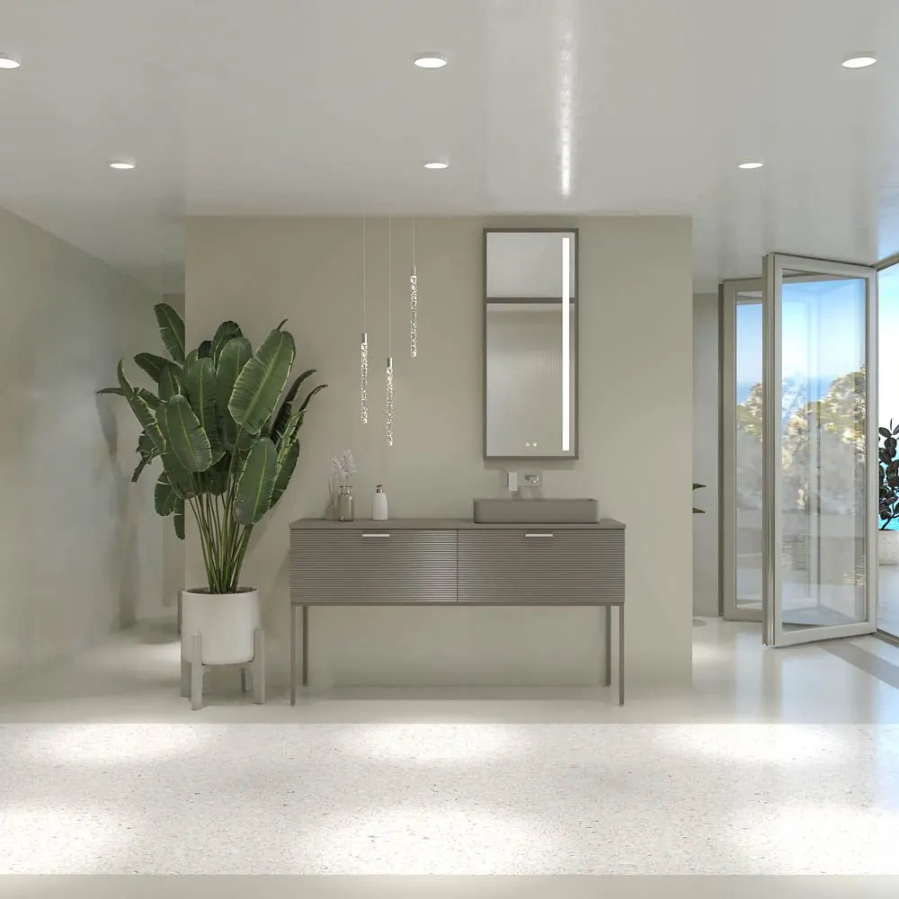 Mobile bagno HOLE con gambe e 2 cassetti in finitura GRIGIO CEMENTO con top Fogo e lavabo SOLID SURFACE - immagine 8