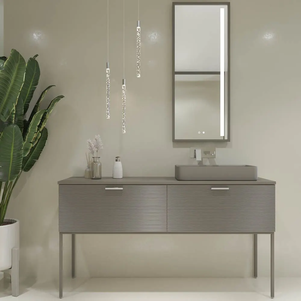 Mobile bagno HOLE con gambe e 2 cassetti in finitura GRIGIO CEMENTO con top Fogo e lavabo SOLID SURFACE