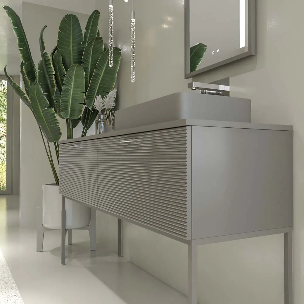 Mobile bagno HOLE con gambe e 2 cassetti in finitura GRIGIO CEMENTO con top Fogo e lavabo SOLID SURFACE - immagine 7