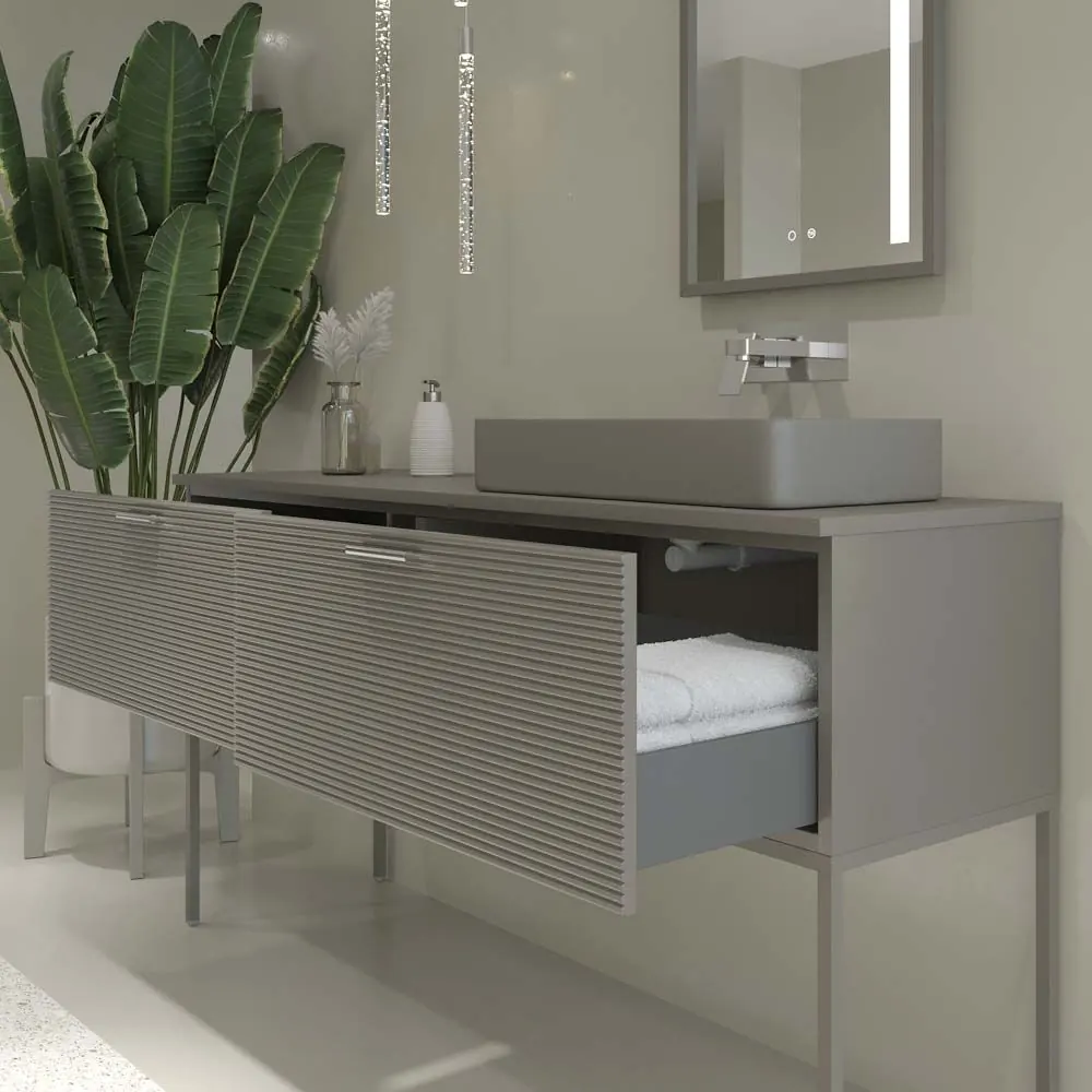 Mobile bagno HOLE con gambe e 2 cassetti in finitura GRIGIO CEMENTO con top Fogo e lavabo SOLID SURFACE - immagine 6