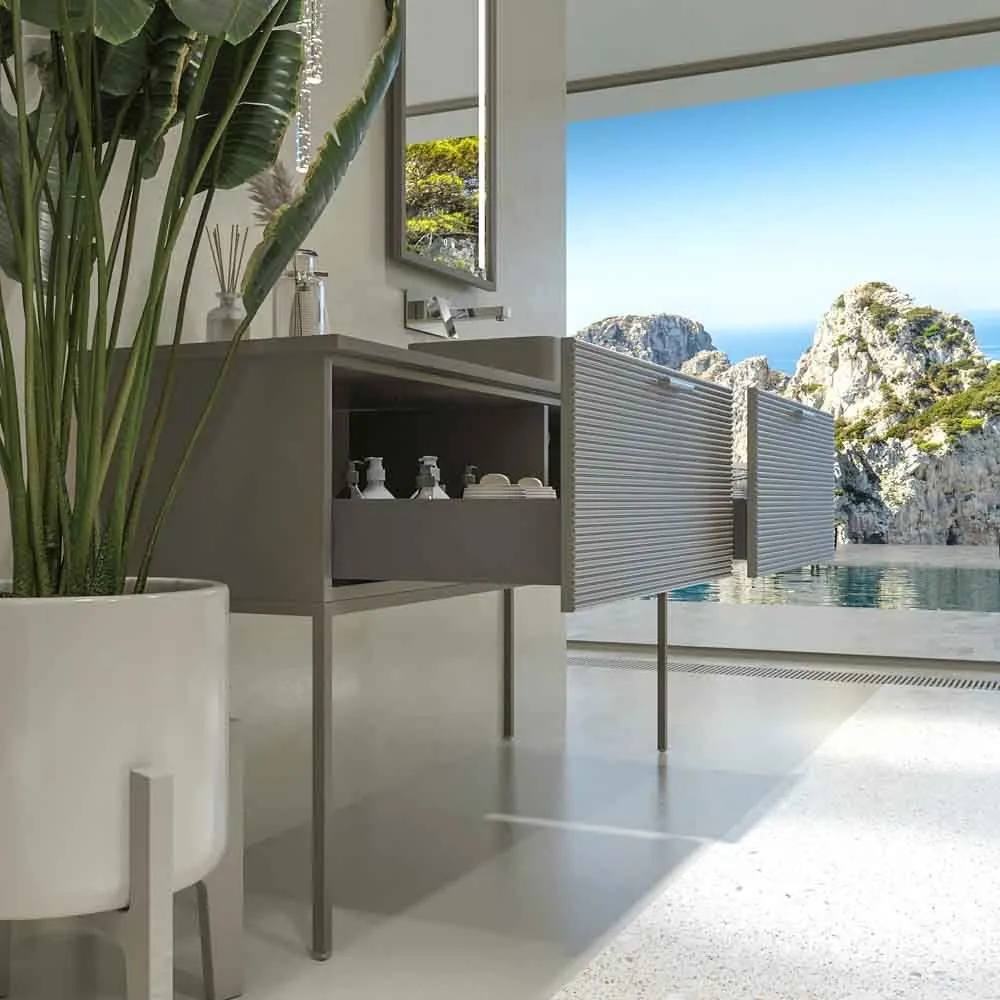 Mobile bagno HOLE con gambe e 2 cassetti in finitura GRIGIO CEMENTO con top Fogo e lavabo SOLID SURFACE - immagine 5