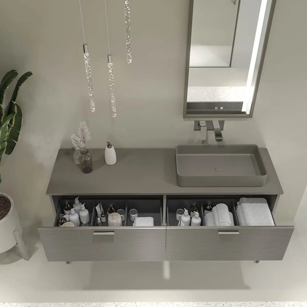 Mobile bagno HOLE con gambe e 2 cassetti in finitura GRIGIO CEMENTO con top Fogo e lavabo SOLID SURFACE - immagine 4