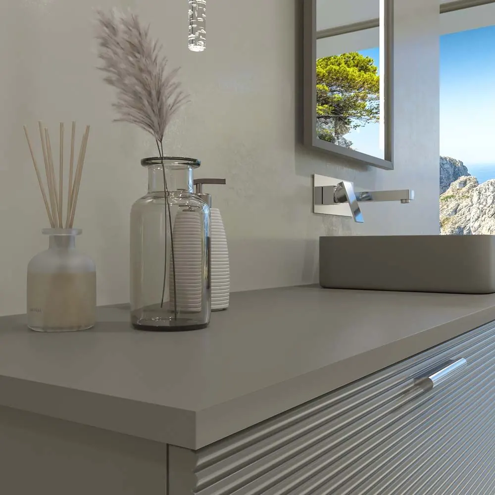 Mobile bagno HOLE con gambe e 2 cassetti in finitura GRIGIO CEMENTO con top Fogo e lavabo SOLID SURFACE - immagine 3