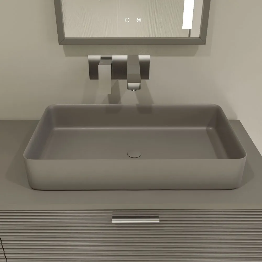 Mobile bagno HOLE con gambe e 2 cassetti in finitura GRIGIO CEMENTO con top Fogo e lavabo SOLID SURFACE - immagine 2