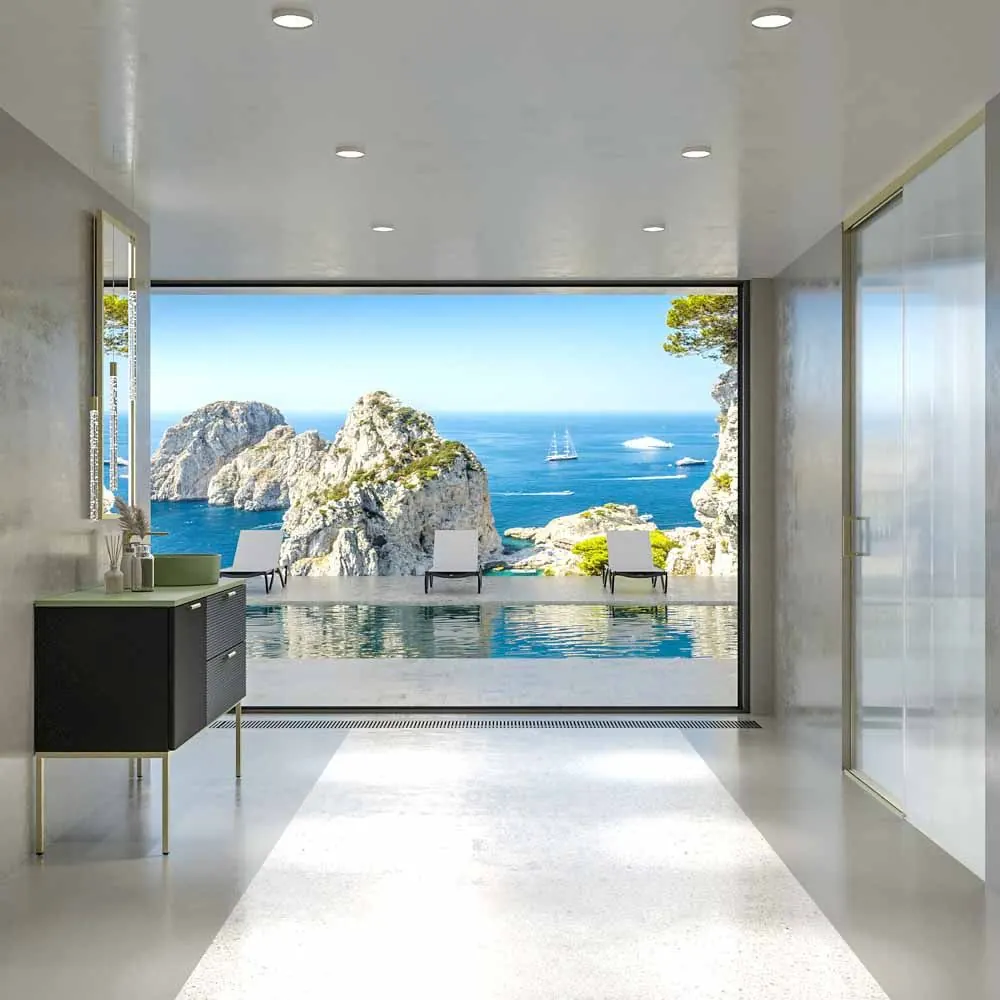 Mobile bagno HOLE con gambe 2 cassetti/1 anta finitura NERO con top Osiris Solid Surface VERDE e lavabo RESEDA - immagine 8