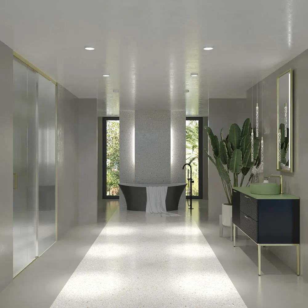 Mobile bagno HOLE con gambe 2 cassetti/1 anta finitura NERO con top Osiris Solid Surface VERDE e lavabo RESEDA - immagine 9