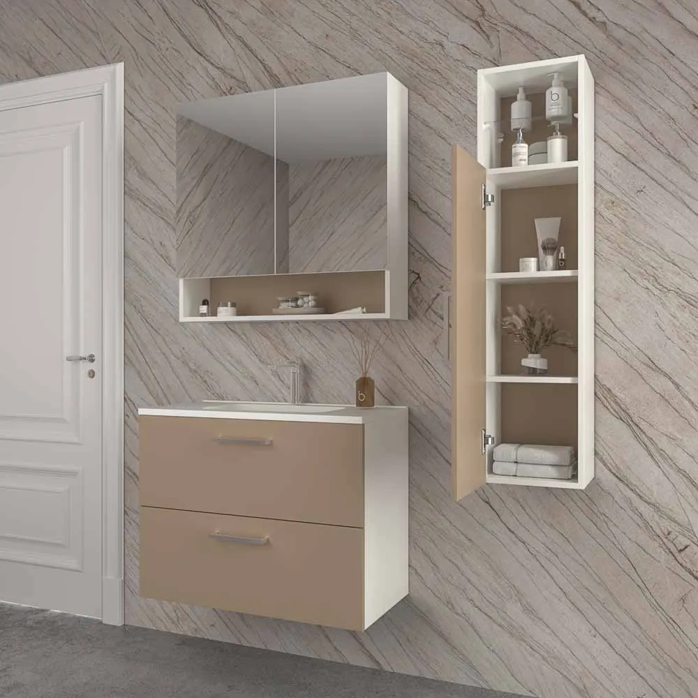 Mobile bagno sospeso NEXO 2 cassetti profondità ridotta 40 cm laccato opaco con lavabo in porcellana MOKA - immagine 3