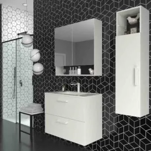 Mobile bagno sospeso NEXO 2 cassetti profondità ridotta 40 cm laccato opaco con lavabo in porcellana BIANCO