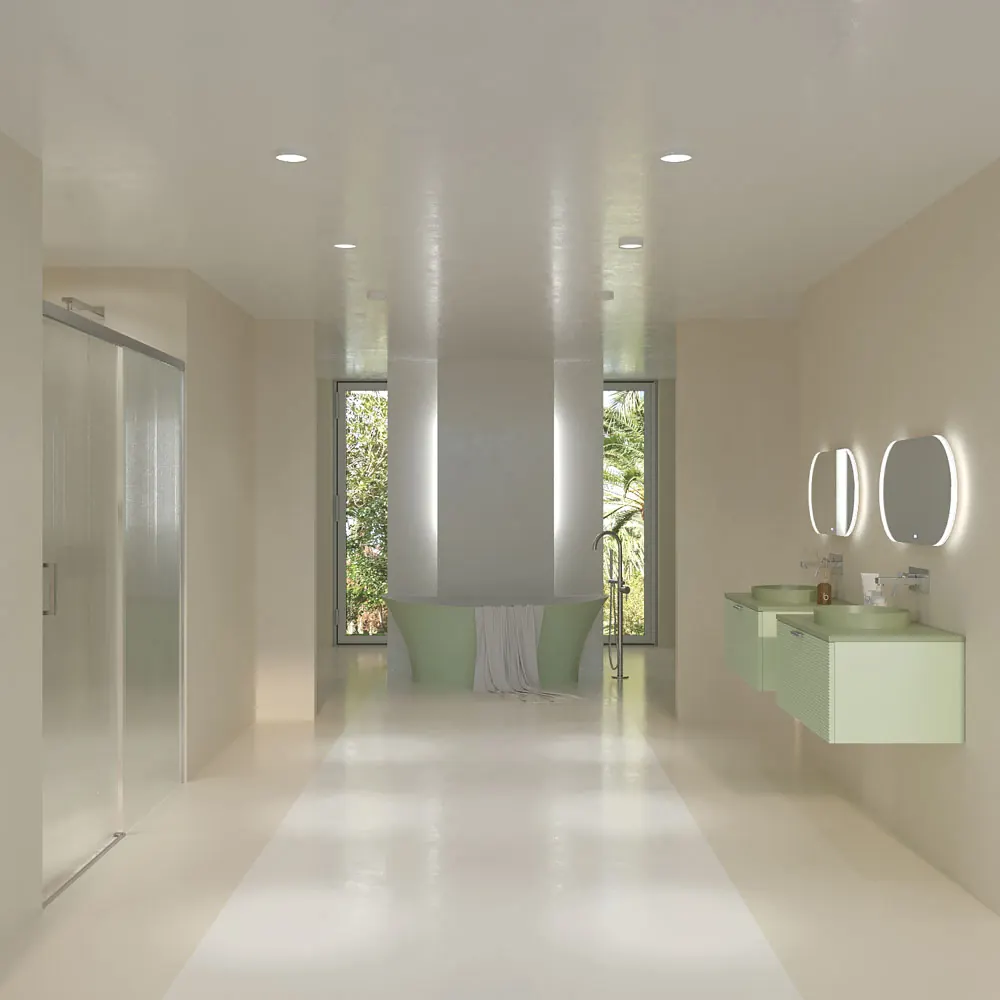 Mobile bagno sospeso HOLE 1 cassetto finitura VERDE OPALO con lavabo da appoggio semincasso SOLID SURFACE VERDE PALIDO - immagine 3