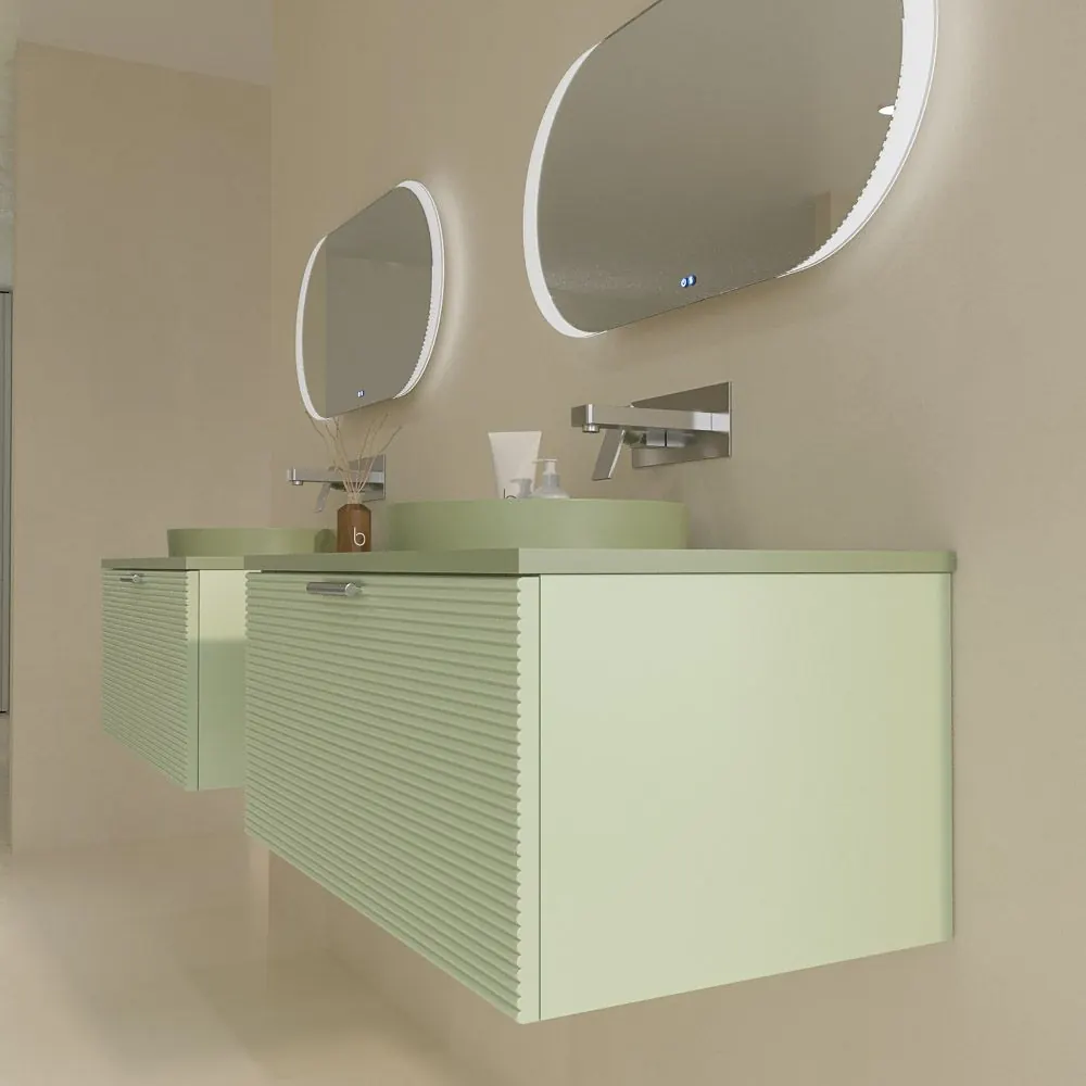 Mobile bagno sospeso HOLE 1 cassetto finitura VERDE OPALO con lavabo da appoggio semincasso SOLID SURFACE VERDE PALIDO - immagine 5