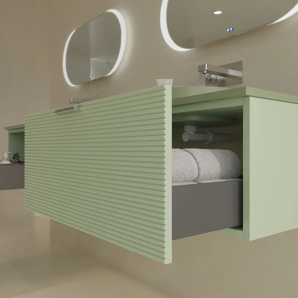 Mobile bagno sospeso HOLE 1 cassetto finitura VERDE OPALO con lavabo da appoggio semincasso SOLID SURFACE VERDE PALIDO - immagine 8