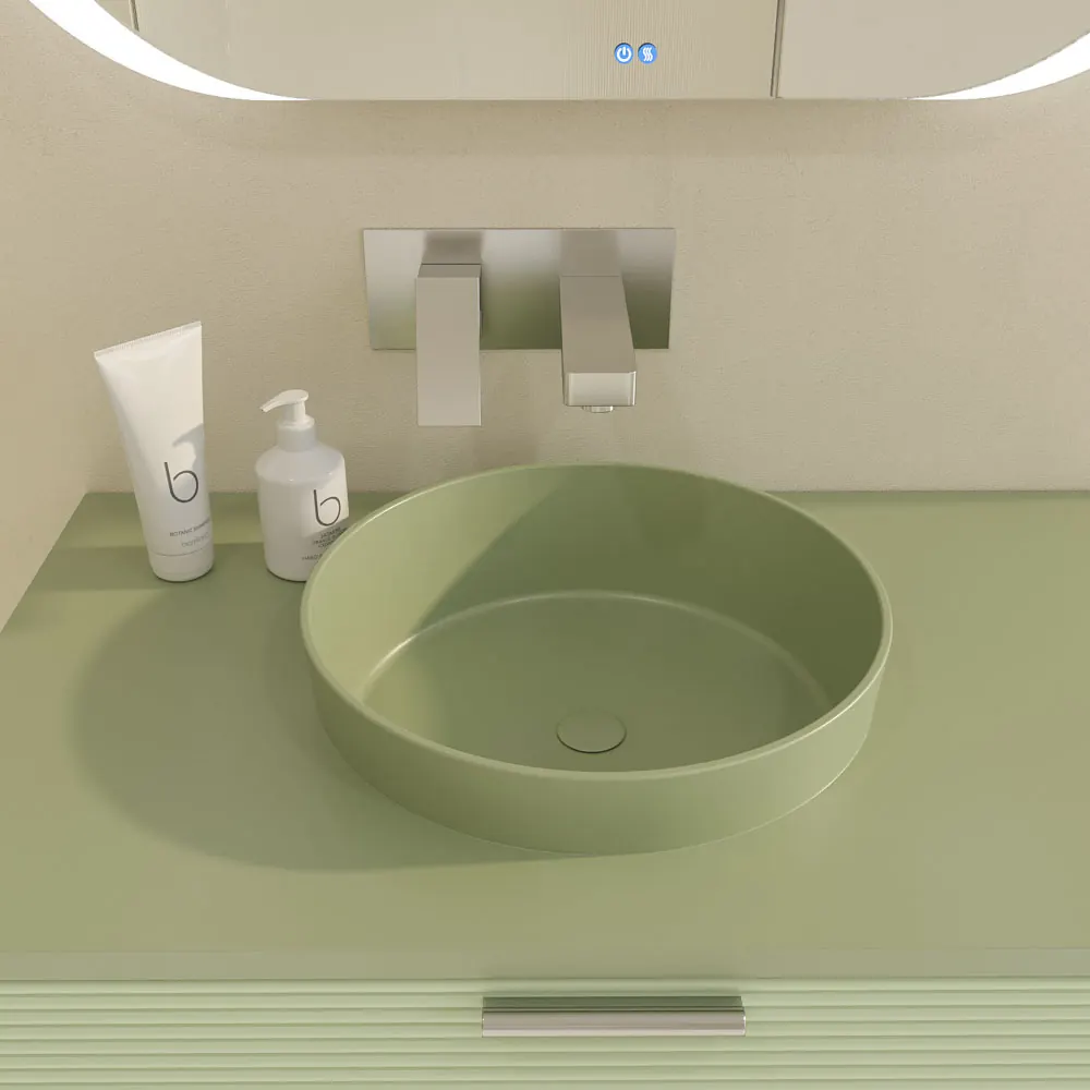Mobile bagno sospeso HOLE 1 cassetto finitura VERDE OPALO con lavabo da appoggio semincasso SOLID SURFACE VERDE PALIDO - immagine 10