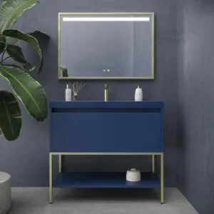 Mobile da bagno ELEN con gambe 1 cassetto – 1 ripiano inferiore BLU COBALTO / ORO OPACO