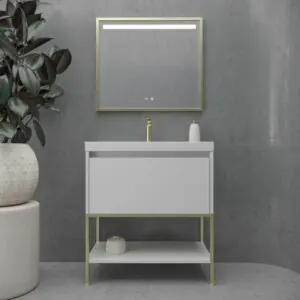 Mobile da bagno ELEN con gambe 1 cassetto – 1 ripiano inferiore GRIGIO PERLA / ORO OPACO