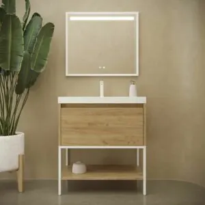 Mobile bagno ELEN con gambe 1 cassetto – 1 ripiano inferiore ROVERE CHIARO/BIANCO
