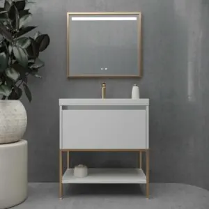 Mobile da bagno ELEN con gambe 1 cassetto – 1 ripiano inferiore GRIGIO PERLA / RAME