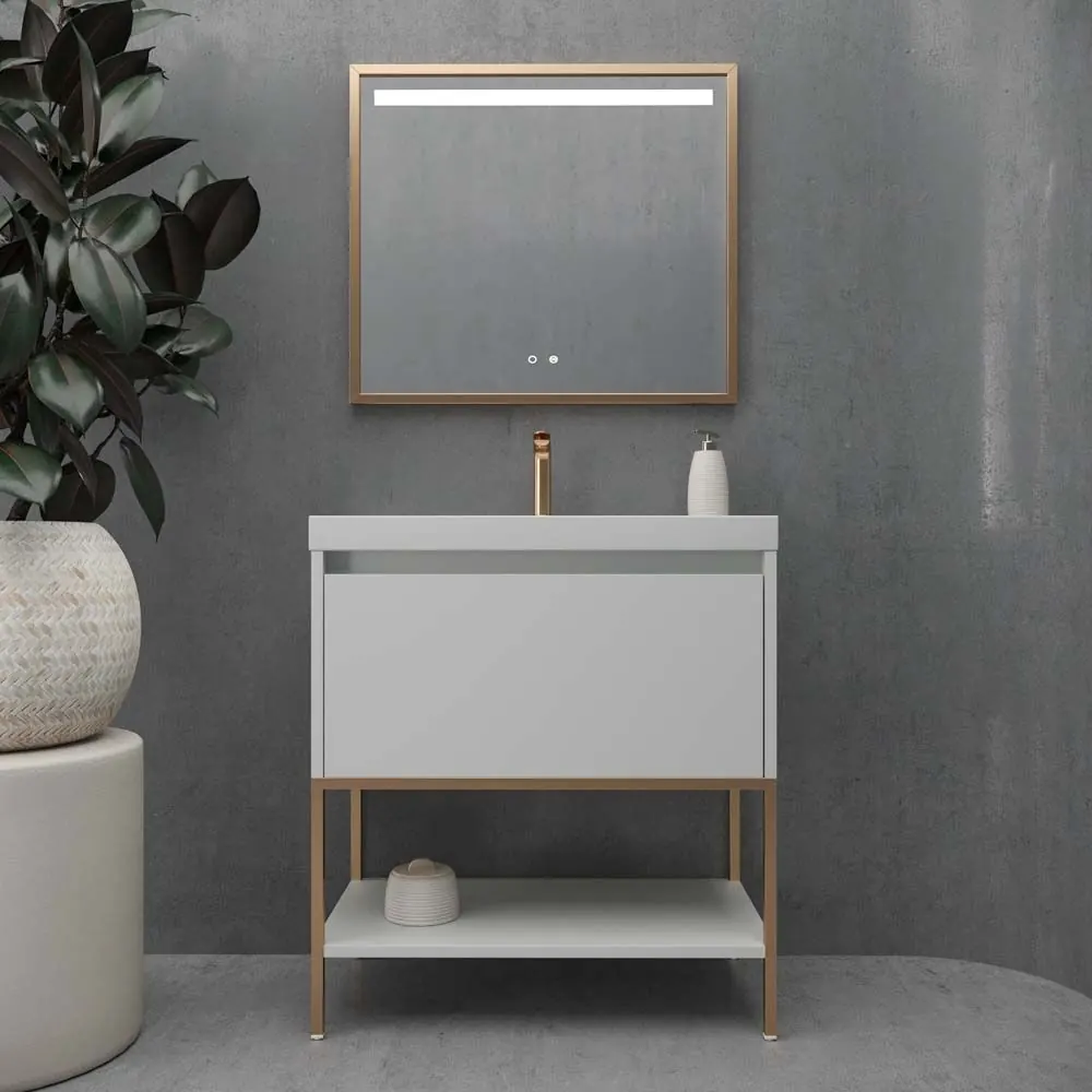 Mobile da bagno ELEN con gambe 1 cassetto – 1 ripiano inferiore GRIGIO PERLA / RAME