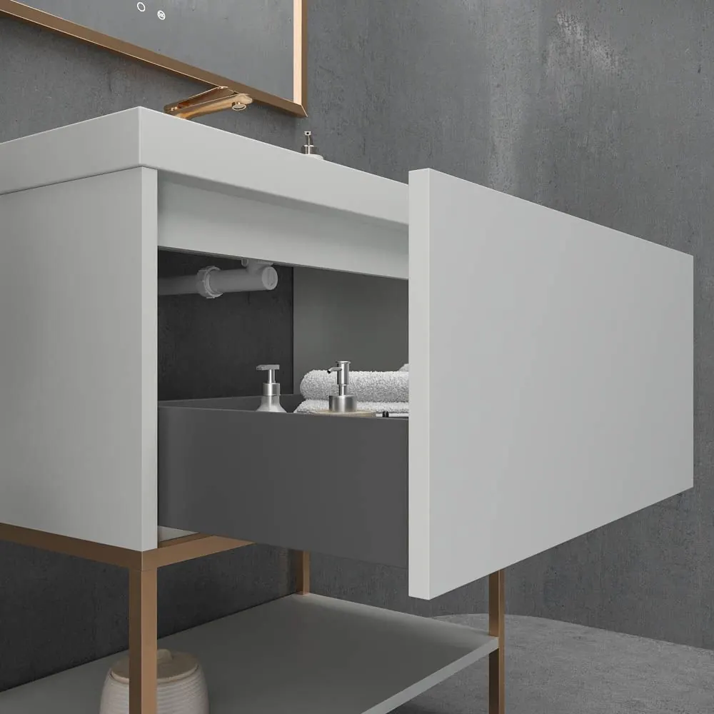 Mobile da bagno ELEN con gambe 1 cassetto – 1 ripiano inferiore GRIGIO PERLA / RAME - immagine 2