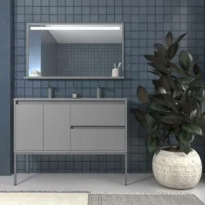 Mobile bagno con gambe 2 cassetti - 2 ante SMILE con lavabo in Solid Surface 2 vasche STONE GREY