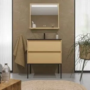 Mobile da bagno con gambe 2 cassetti SMILE con lavabo in Solid Surface BEIGE