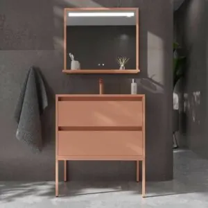 Mobile da bagno con gambe 2 cassetti SMILE con lavabo in Solid Surface ROSSO BEIGE