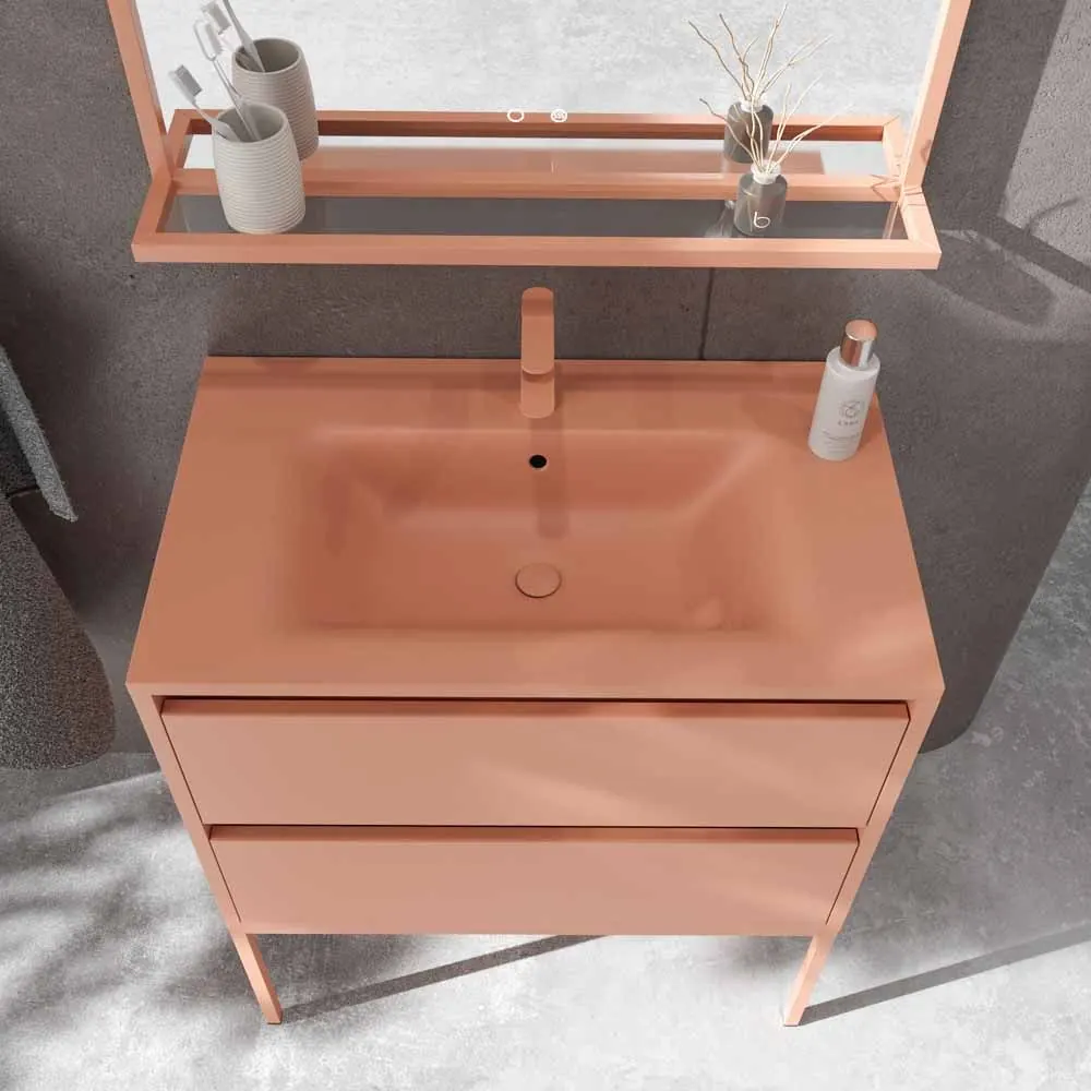 Mobile da bagno con gambe 2 cassetti SMILE con lavabo in Solid Surface ROSSO BEIGE - immagine 3