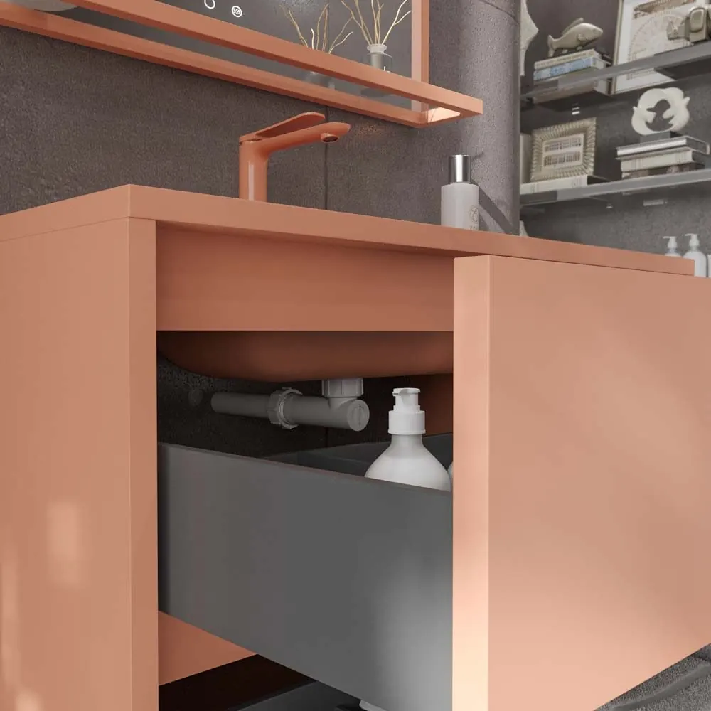 Mobile da bagno con gambe 2 cassetti SMILE con lavabo in Solid Surface ROSSO BEIGE - immagine 5