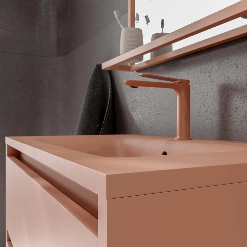 Mobile da bagno con gambe 2 cassetti SMILE con lavabo in Solid Surface ROSSO BEIGE - immagine 7
