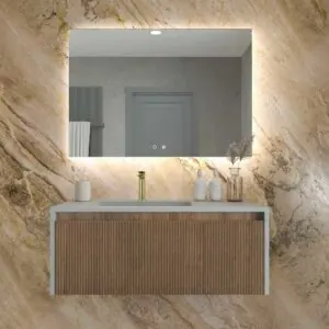 Mobile da bagno sospeso BINARIO con 2 cassetti in finitura ROVERE FRANCESE/SABBIA