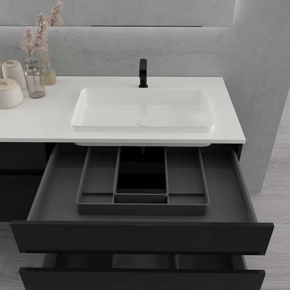 Mobile bagno sospeso DUNE a 6 cassetti e top SOLID SURFACE a 2 vasche - immagine 5